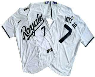 Men%27s Kansas City Royals #7 Bobby Witt Jr Number White Black Name Limited Stitched Jersey